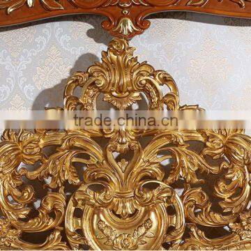 Royal Place Gold Leaf Finished Full Solid Wood Carving Bed, Arabic Golden Style Bedroom Furniture(MOQ=1 SET) photo-2