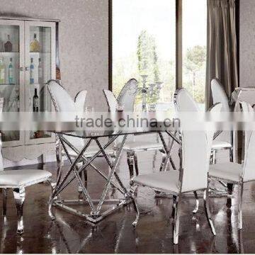 hot seller glass top stainless steel base dining table and chair