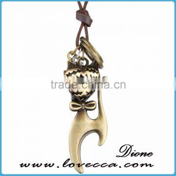 Wholesale Bronze Tone Anchor Pendant Necklace Brown Adjustable Vintage Leather Cord Necklace photo-2