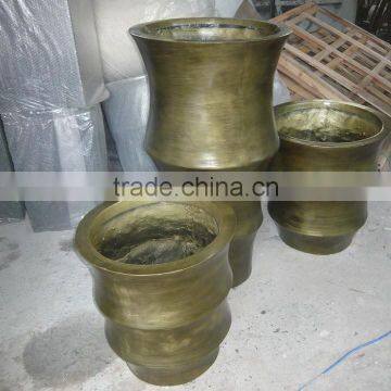 Golden Fiberglass Planter Flowerpot photo-4