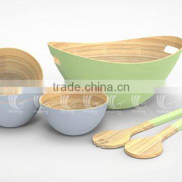 Handmade Bamboo Salad Bowls With New Color, Set Lacquered Bamboo Bowls and Spoons photo-3