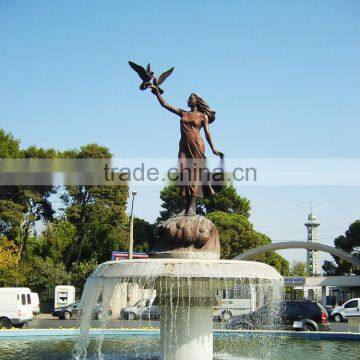 large outdoor garden decoration fountain bronze girl statue with bird