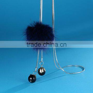 Hot New Korea Pompon Necklace Mink Fur Ball Long Sweater Necklace for Antumn Winter