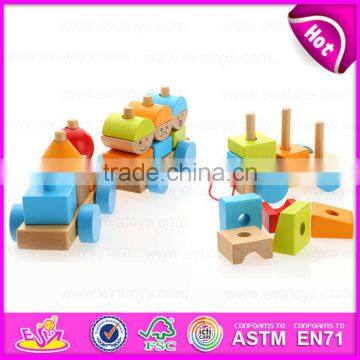 2015 Pull Shape Blocks Train Toy, Образовательный деревянный поезд-тяжёлая лошадь из кубиков, Новый дизайн деревянных кубиков-игрушки - маленький поезд-тяжёлая лошадь W05C020 photo-4