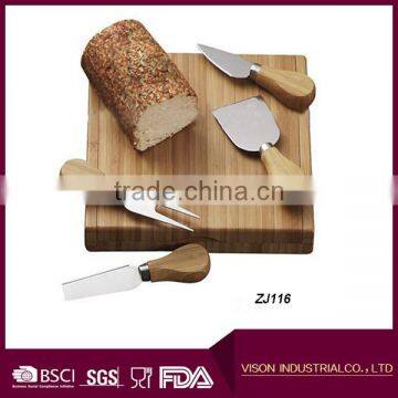4 Pieces Set Cheese Knives With Bamboo Wood Handle Steel Stainless Cheese Slicer Cheese Cutter (Round Bamboo Handle) photo-2