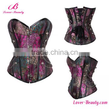 Private Label Jacquard Clasps Sexy Mature 12 Steel Boned Steampunk Corset