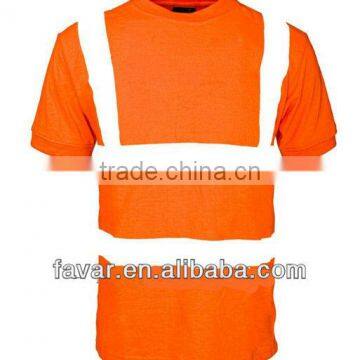 100% polyester orange fluorescent round neck short sleeve high visibility t-shirt