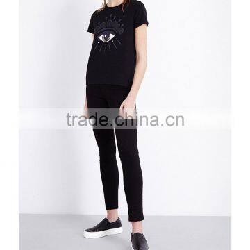 Wholesale Women Short Sleeves Black Front-printed T-shirt(DQE0073T) photo-2