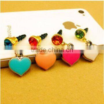 Pretty heart shape 3.5mm cell phone dust plug metal pendant phone charms for women jewelry