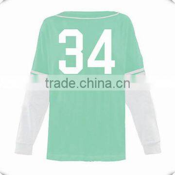 Fashion Design Ladies Baseball Jersey Two Tone Couble Sleeve Baseball Tee Custom Baseball Top Wholesale photo-4