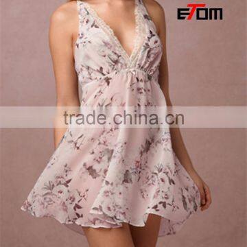 Customized hot sale female spaghetti strap Silk lace nightdress fashion night dress 2017033