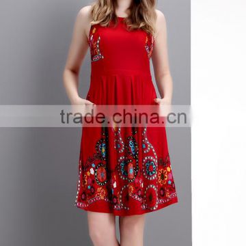 New Fashion Women Dresses With Red Garden Sleeveless Fit And Flare Dress Women Floral Dress Women Wear GD90426-31