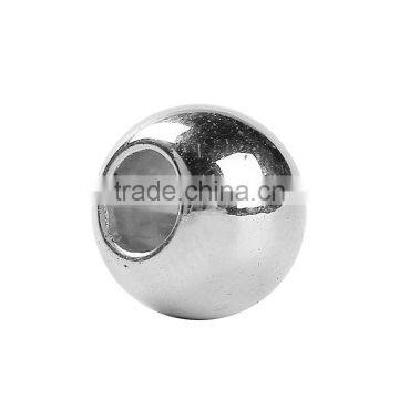 CCB Plastic European Style Large Hole Charm Beads Round Silver Tone