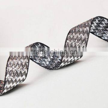 5/8 Inch Satin Ribbon Silver Chevron Design Satin Ribbon photo-4