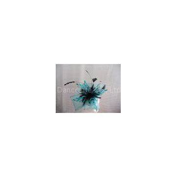 Sinamay Turquoise / Black Ladies Fascinator Hats Feathers Trim For Horse Racing