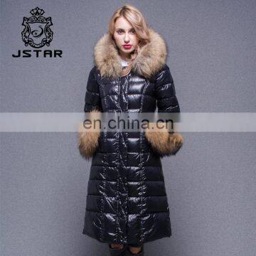 Heavy fur collar custom fashion style warm feather inside hood down jacket for winters