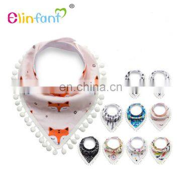 Elinfant pom-pom baby bandana bibs 2 layer catton baby dribble bibs