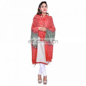 Jaipuri Tradional Hand Bandhej Beaded Ethnic Stole Dupatta 2.35 Mtrs