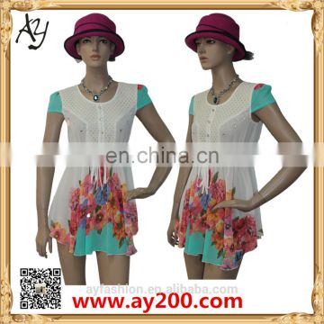 Ladies fashion New tops, flower print ladies tops, ladies latest long tops made in china OEM