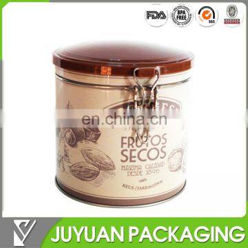 New produt airtight round coffee tin can with plastic lids and with degassing valve