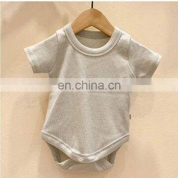 Wholesale Infants & Toddler Solid Color Clothes Baby Spring Autumn Short Sleeve Rib Cotton Romper photo-5