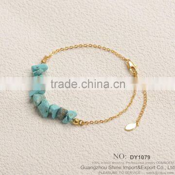 Fashion turquoise stone beads gold chain bracelet for girls jewewlry