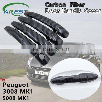 4pcs Gloss Black Carbon Fiber Door Handle Cover Catch Cap Trim Protect Exterior Car Accessories for Peugeot 3008 MK1 5008 MK1