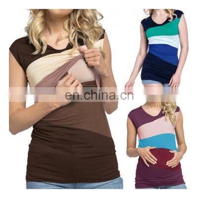 Pregnant Women Sport Sleeveless Top Summer Fashion Short Sleeved Pregnant Casual Tops Top Loose Spell Color Breastfeeding Tops