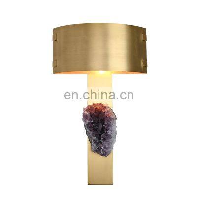 Natural crystal antique metal home lamp modern art wall lamp