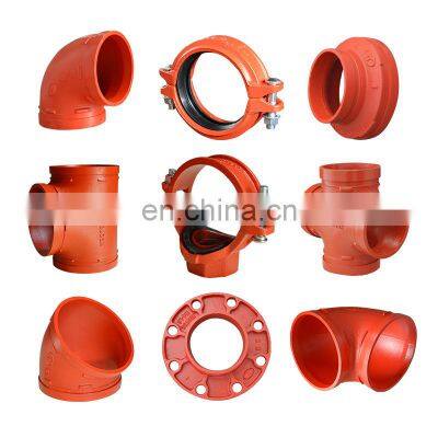 Grooved Pipe Fittings Steel Orange Industrial Clamp Connector Ductile Iron Fire Groove Clamp Factory Stock photo-2