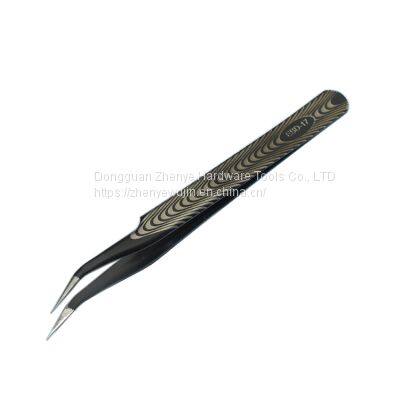 Single Fine Stainless Steel Black Anti-static Clip With Texture ESD-17 Tweezers for Eyelash Grafting