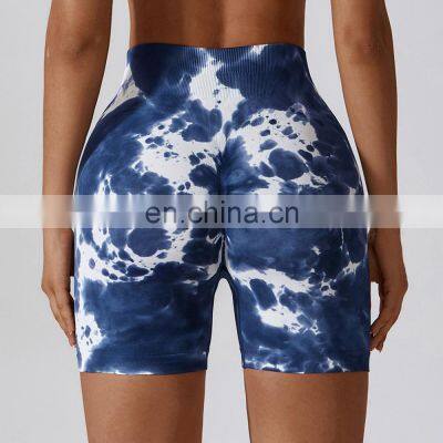 Wholesale Scrunch Butt Yoga Shorts Plus Size Sportswear Women Yoga Shorts Tie Dyed Seamless High Waist Sport Fitness Yoga Shorts photo-4