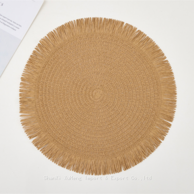 Woven Round Decorative Dark Gold Place Mat with Fringe for Wedding Party