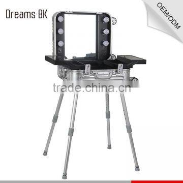 Hottest New Aluminum Trolley Makeup Case Lighting Makeup Case With Rolling Wheels
