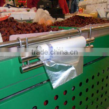 Supermarket customized vegetable and fruit shelf stainless steel plastic bag holder rack/frame/arm/stand/support/brace/bracket