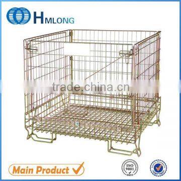 Warehouse storage secure folding rolling wire mesh container