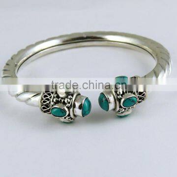 Beautiful Turquoise Silver Bangle, 925 Sterling Silver Jewellery, Indian Wholesaler Silver Jewelry