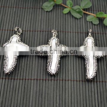 LFD-002P ~ Fashion Cross Pearl Pave Rhinestone Charms Pendants For Necklace Jewelry Finding Gift