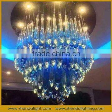 feather blue wedding chandelier lighting with big clear crystal pendants