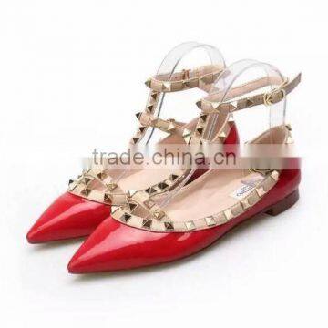 Pointed Toe Lamb Leather Ballet Flats Watercolor Flat Shoes Nice Plating Rivets 5mm heel