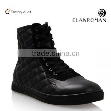 Black genuine leather sneakers men high top sneakers custom logo