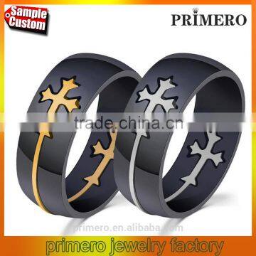 Unique charming jewelry for men and women detachable cross high polished stainless steel gold silver plated rings