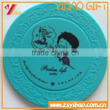 customs print logo and embossed logo silicone cup coasters, round shaped silicone cup mats,