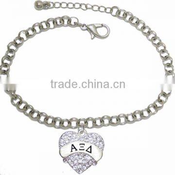 Beautiful Austrian Cut Crystal Heart Delicately Hanging ALPHA XI DELTA SORORITY Bracelet. Nickel, Lead, & Cadmium Free!