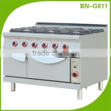 Hotel And Restaurant Kitchen Equipment Industrial 6 Burner Gas Range With Oven And Storage Cabinet