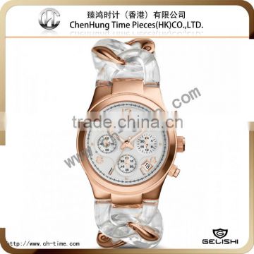 2014 custom quartz chinese mechanica female wrist watch stainless steel and lucid resin jeans chain watch