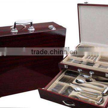 72pcs Mirror Polish Hotel Stainless Steel tableware set in wooden boxes with high quality and low price
