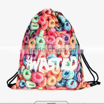 Waterproof Polyester 3d Printing Candy Design Drawstring Backpack