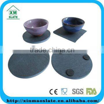 Black Round Slate Stone Coffee Placemats and Coasters Promotional Round Slate Placemats and Coasters With Sand-blasted Logo
