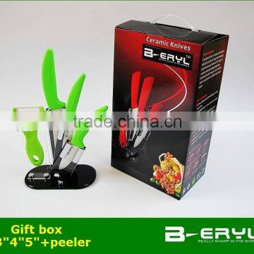 BERYL 5pcs Gift Set , 3"/4"/5"+peeler+Knife Holder Ceramic Knife Sets 3 Colors Curve Handle,White Blade, CE FDA Certified photo-2